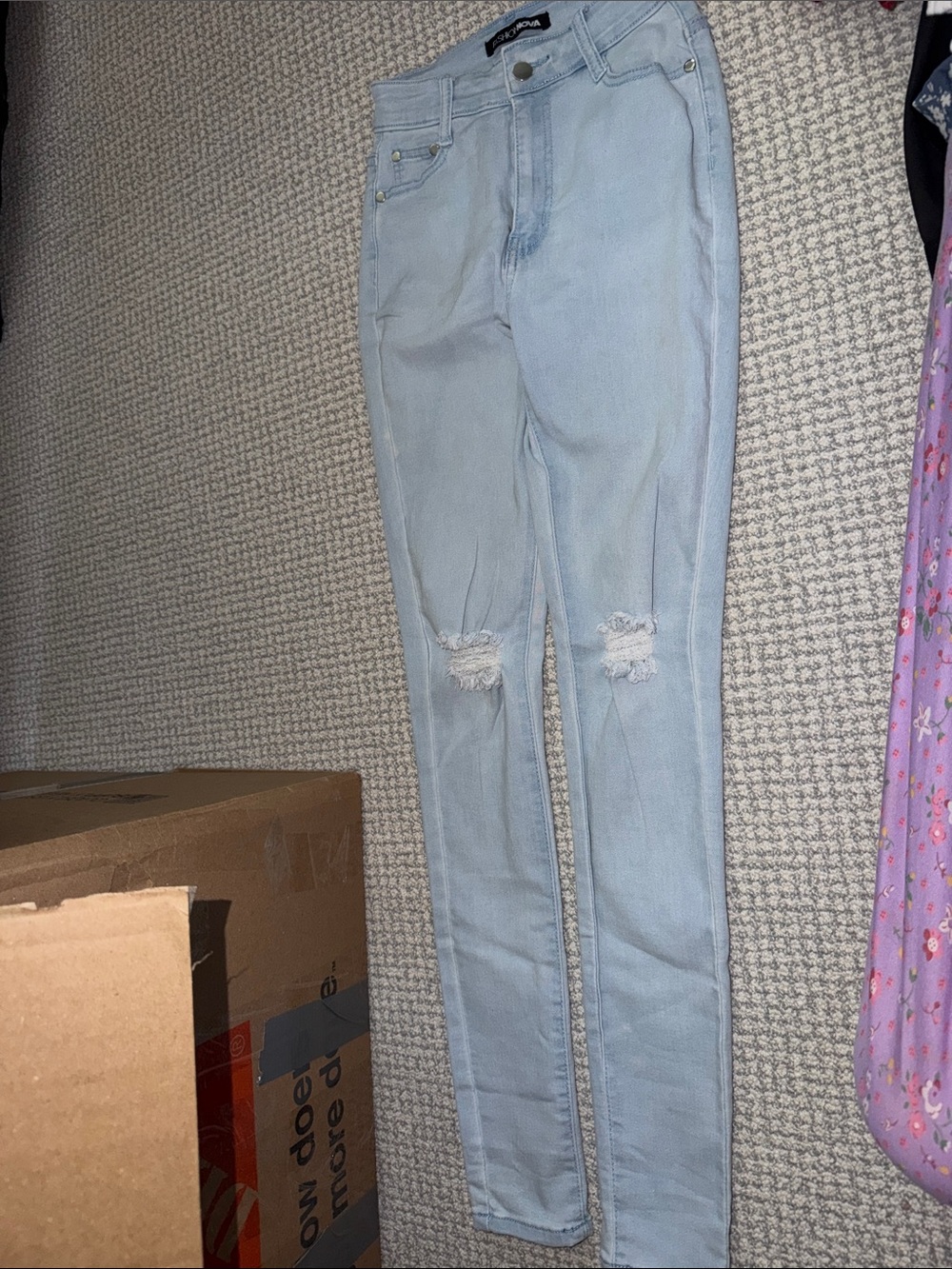 Fashion Nova Light Blue Skinny Ripped Jeans